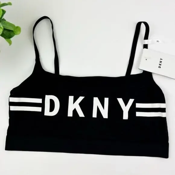 DKNY Cotton Blend Logo Wire-Free Bralette DK4509 Black Size Small - Picture 2 of 5